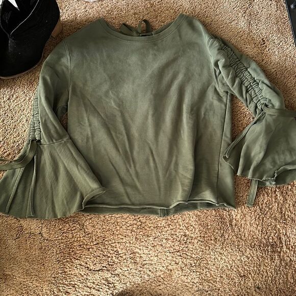 Small Olive Green Sanctuary Bellsleeve Tie Back Sweater - Picture 3 of 4